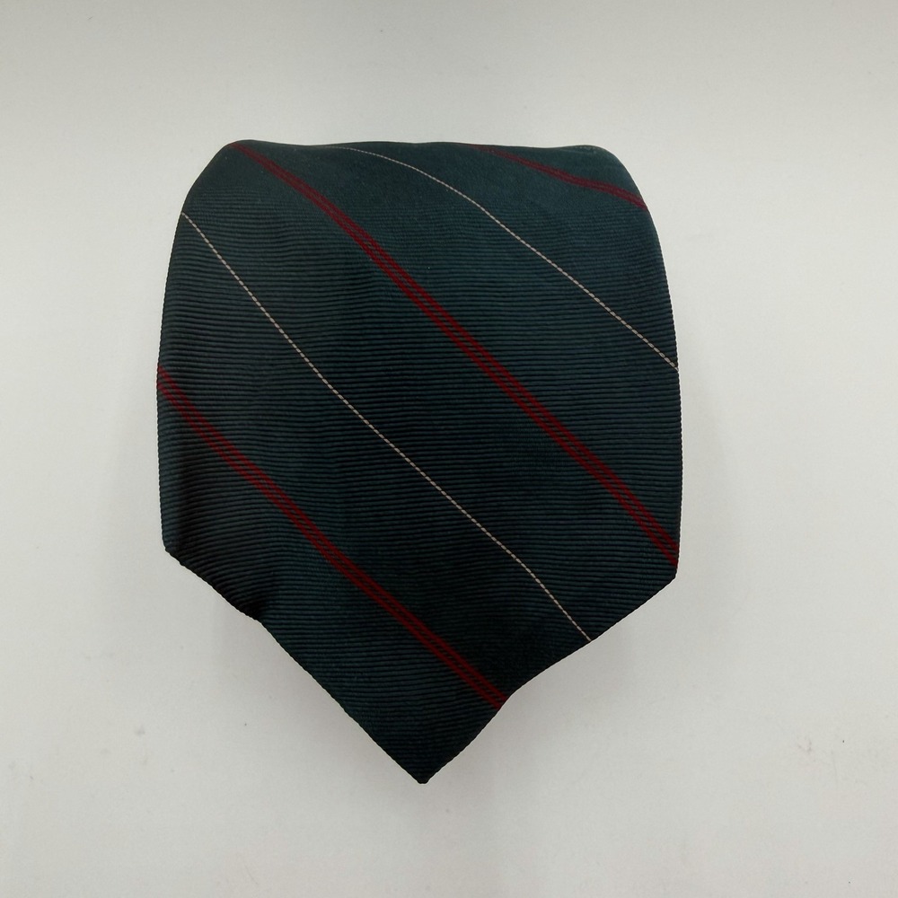 Vintage Christian Dior 100% SILK Men's Green Red White Striped Tie 54"‎ x 3.25"